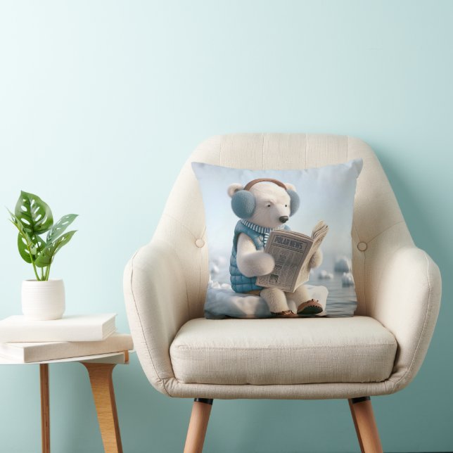 Polar Bear Reading a Newspaper Cushion (Chair)