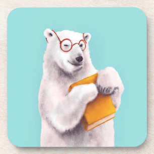 Polar Bear Reading Art – Book Lover Coaster