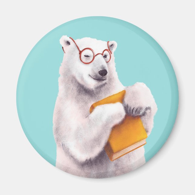 Polar Bear Reading Art – Book Lover Magnet (Front)