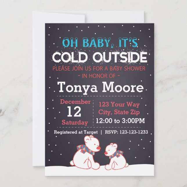 Polar Bear Red Baby Shower Invitation (Front)