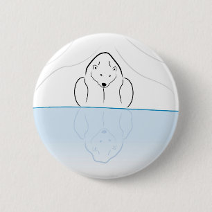 Polar bear Reflection on global warming 6 Cm Round Badge