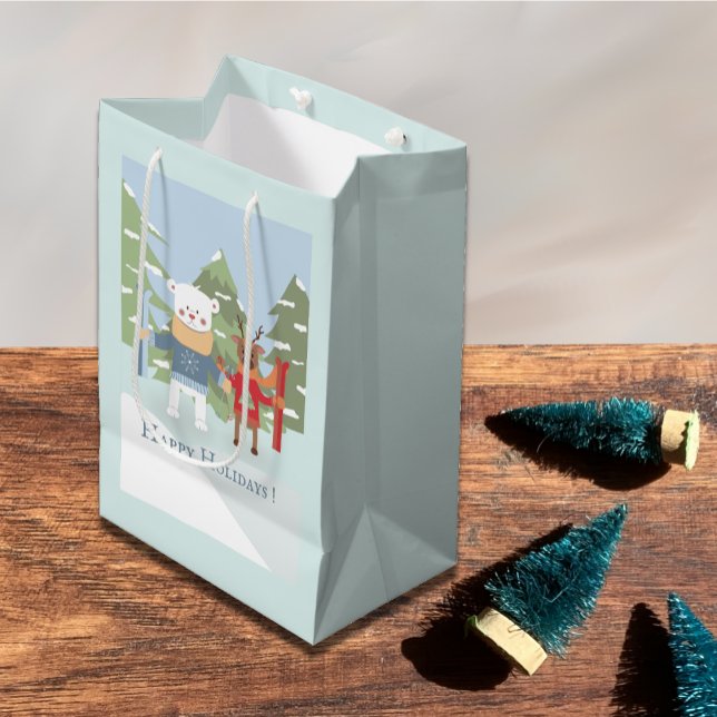 Polar Bear Reindeer Friends Holiday Blue Gift Bag (Creator Uploaded)