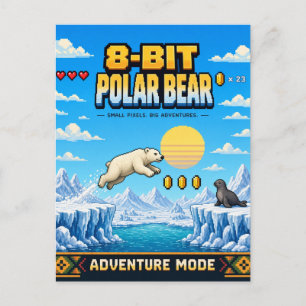 Polar Bear, Retro 8-Bit Pixel Art Postcard