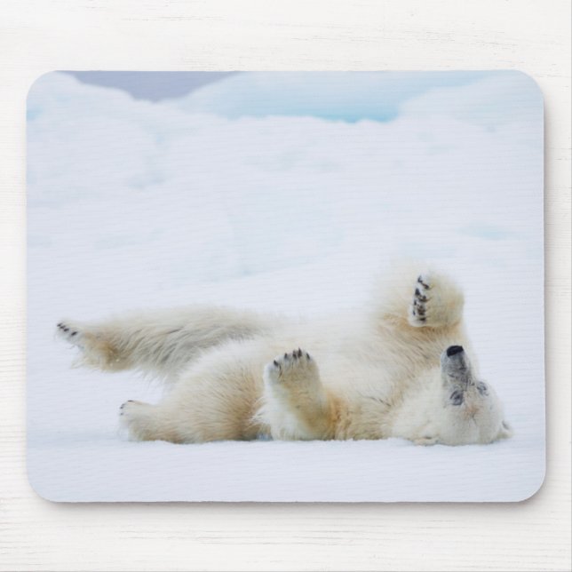 Polar bear rolling in snow, Norway Mouse Pad (Front)