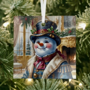 Polar Bear Santa Christmas Design Glass Tree Decoration