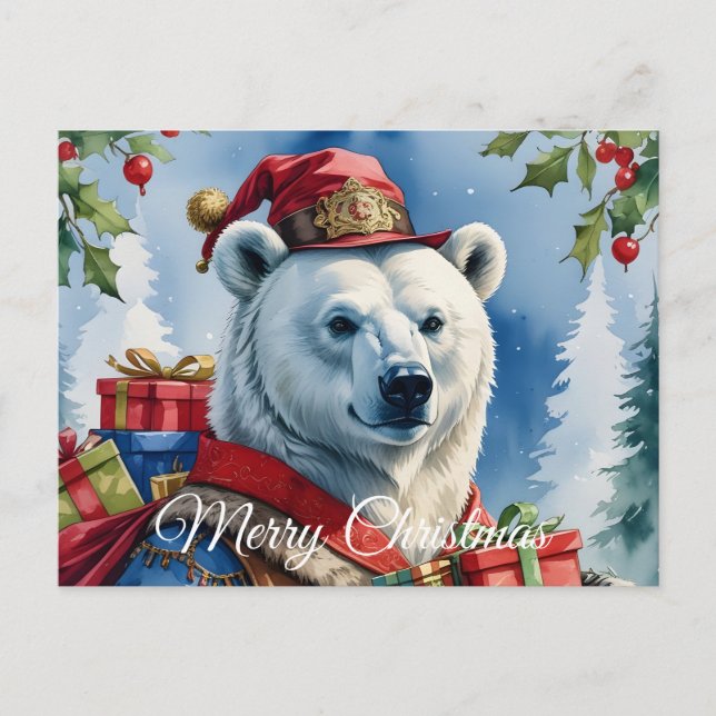 Polar Bear Santa Christmas Design Holiday Postcard (Front)