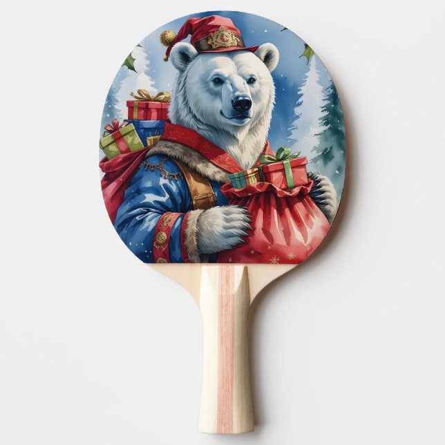 Polar Bear Santa Christmas Design Ping Pong Paddle (Front)