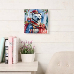 Polar Bear Santa Christmas Design Square Wall Clock