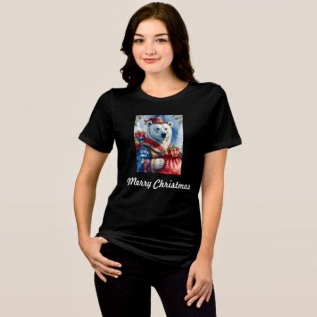 Polar Bear Santa Christmas Design Tri-Blend Shirt (Comfy tri-blend women’s tee feminine fit, scoop neck, short sleeves, relaxed fit.  
)