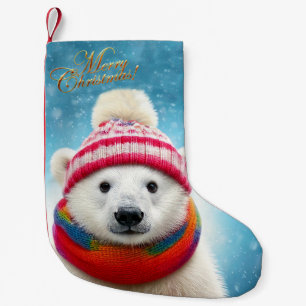 Polar Bear Santa hat and Scarf  Small Christmas Stocking