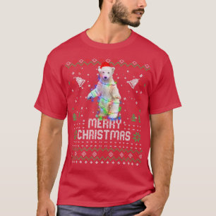Polar bear Santa Hat Animal Christmas Tree Lights T-Shirt