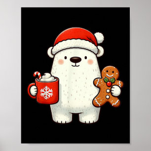 Polar Bear Santa Hat Christmas Holiday Xmas Coffee Poster