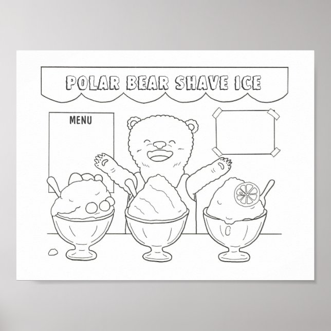 Polar Bear Shave Ice Downloadable Colouring  Poster (Front)