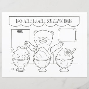 Polar Bear Shave Ice kids Colouring Page / Sheet