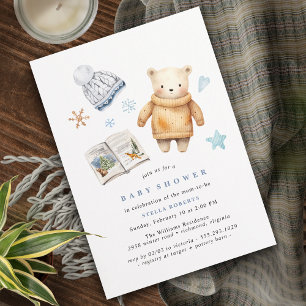 Polar Bear   Simple Cute Cosy Winter Baby Shower Invitation