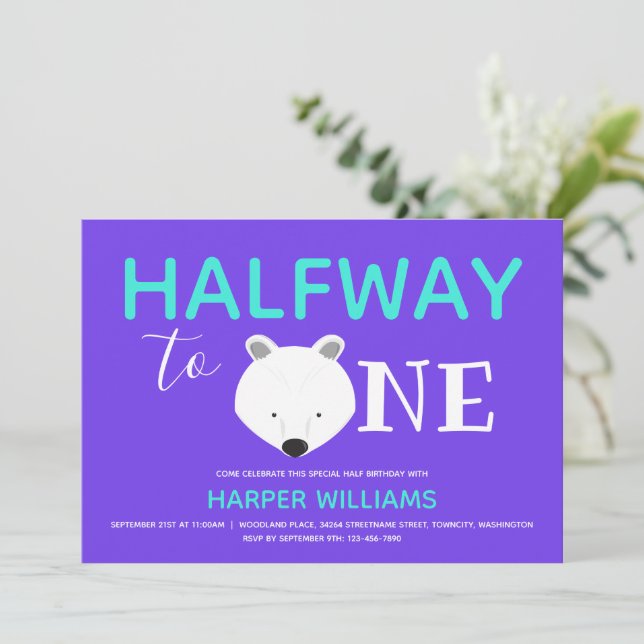 Polar Bear Six Month Baby Half Birthday Invitation (Standing Front)