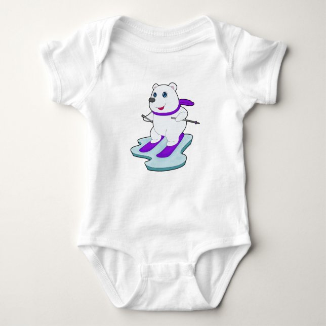 Polar bear Skier Ski Baby Bodysuit (Front)
