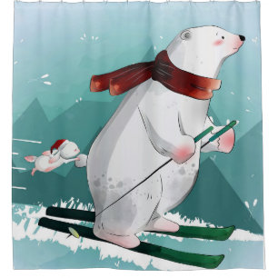 Polar Bear Skiing   Gift For Baby Shower Curtain