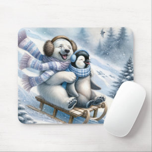 Polar Bear Sledding With a Penguin Mouse Pad