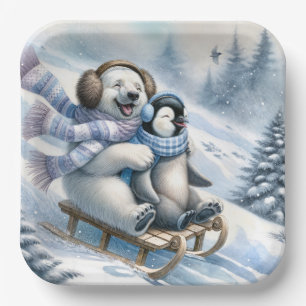 Polar Bear Sledding With a Penguin Paper Plate