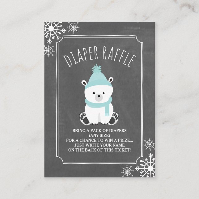 Polar Bear Snow Blue Baby Shower Diaper Raffle Enclosure Card (Front)