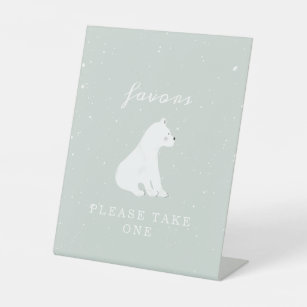 Polar Bear Snow Boy Baby Shower Favours Pedestal Sign