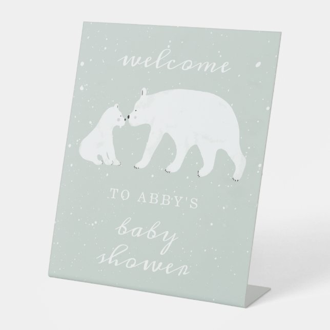 Polar Bear Snow Boy Mama Baby Shower Welcome Pedestal Sign (Front)