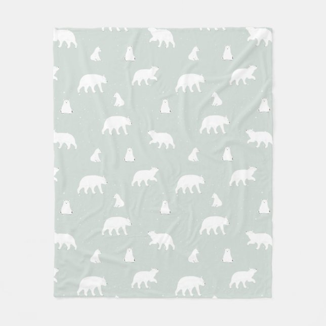 Polar Bear Snow Pattern Blue Fleece Blanket (Front)