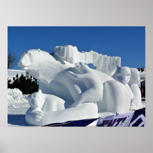 Polar Bear Snow Sculpture, Quebec, Canada Poster (Front)