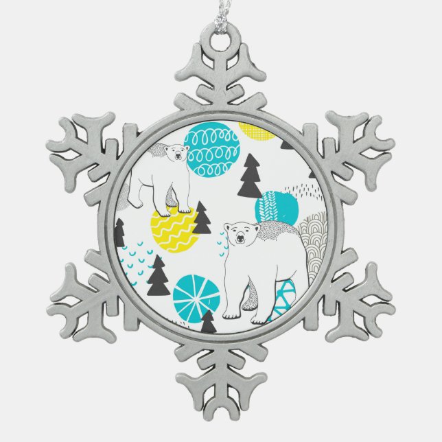 Polar bear snowflake pewter christmas ornament (Front)
