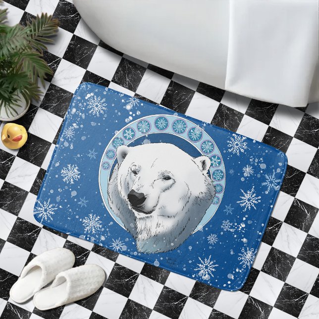 Polar Bear Snowflakes Art Nouveau Bath Mat (Creator Uploaded)
