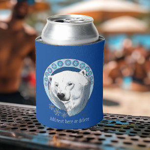 Polar Bear Snowflakes Art Nouveau Can Cooler