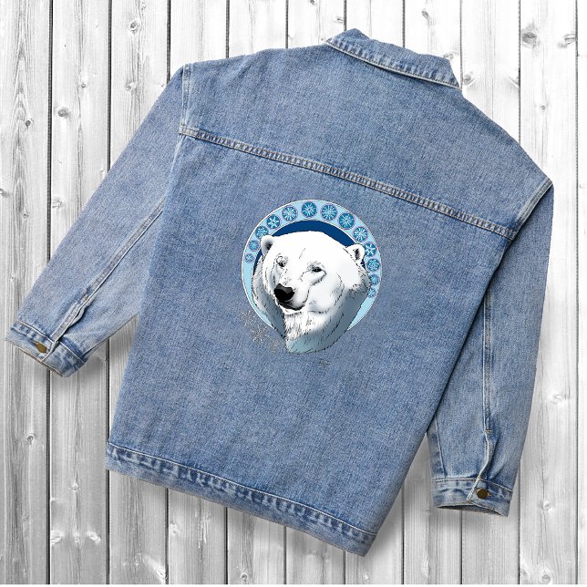 Polar Bear Snowflakes Art Nouveau Denim Jacket (Creator Uploaded)