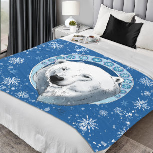 Polar Bear Snowflakes Art Nouveau Fleece Blanket