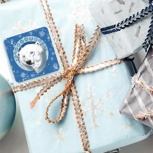 Polar Bear Snowflakes Art Nouveau Square Sticker