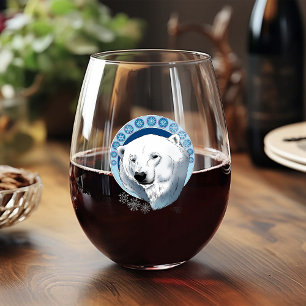 Polar Bear Snowflakes Art Nouveau Stemless Wine Glass