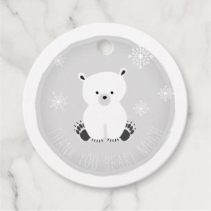 Polar Bear Snowflakes Grey Baby Shower Favour Tags