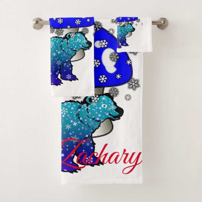 Polar Bear Snowflakes Snow Bathroom Towel Sets (Insitu)