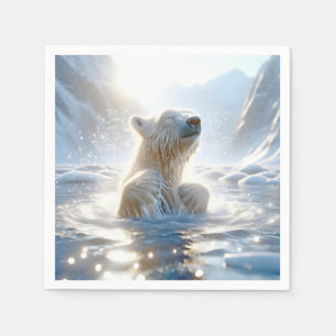 Polar Bear Splashing In Arctic Water Napkin