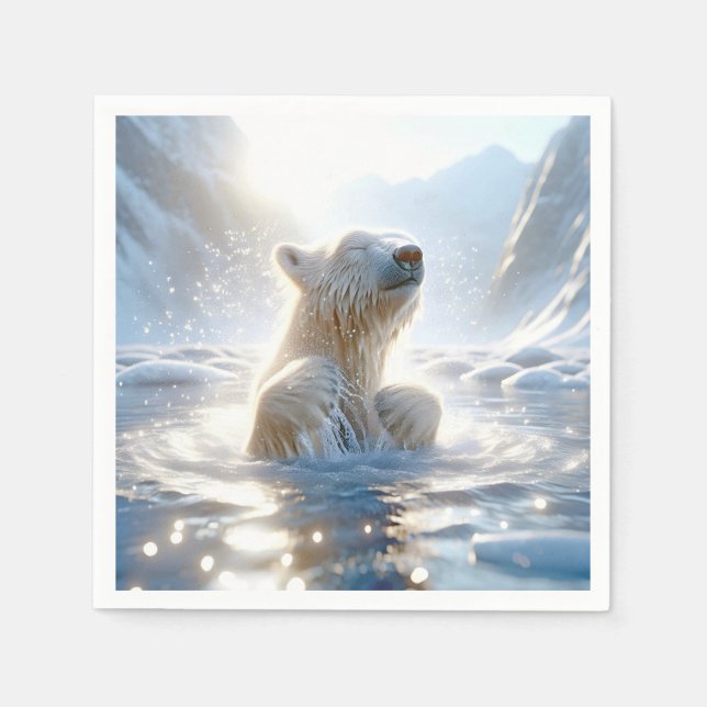 Polar Bear Splashing In Arctic Water Napkin (Front)