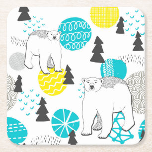 Polar bear square paper coaster