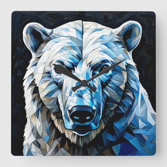Polar Bear Stained Glass Square Wall Clock (Front)
