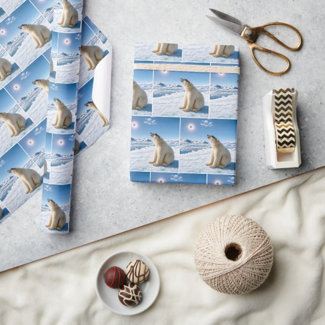 Polar Bear Staring at a Total Solar Eclipse  Wrapping Paper (Crafts)