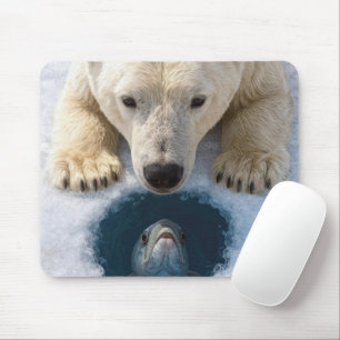 Polar Bear Staring at Fish Mouse Pad
