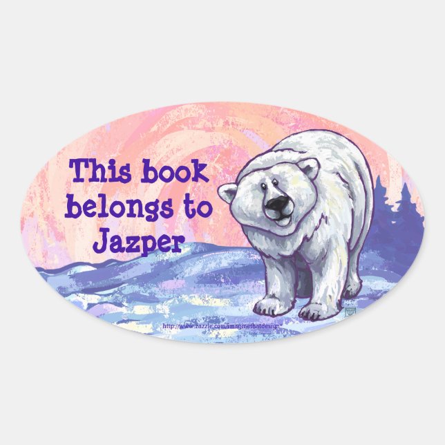 Polar Bear Stationery Oval Sticker (Front)