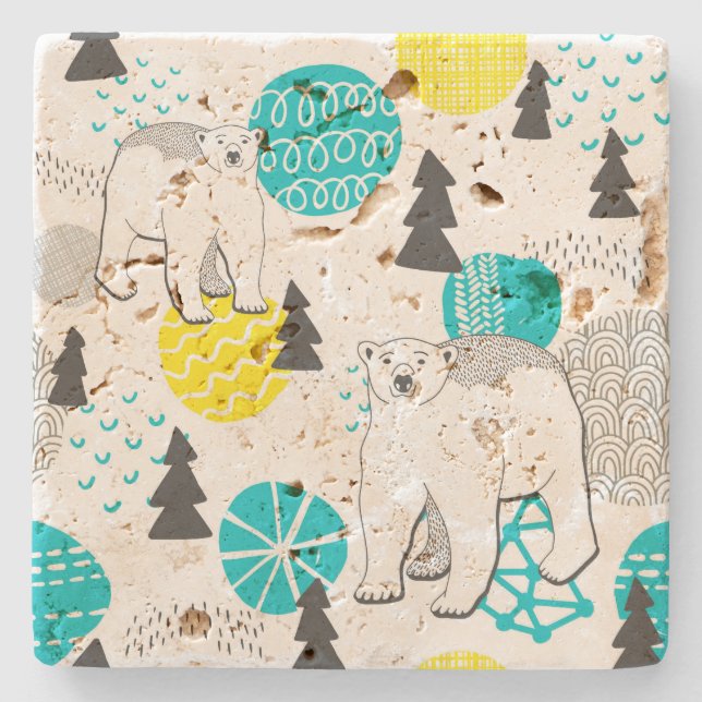 Polar bear stone coaster (Front)