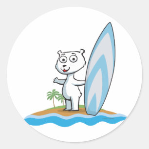 Polar Bear Surfer Classic Round Sticker