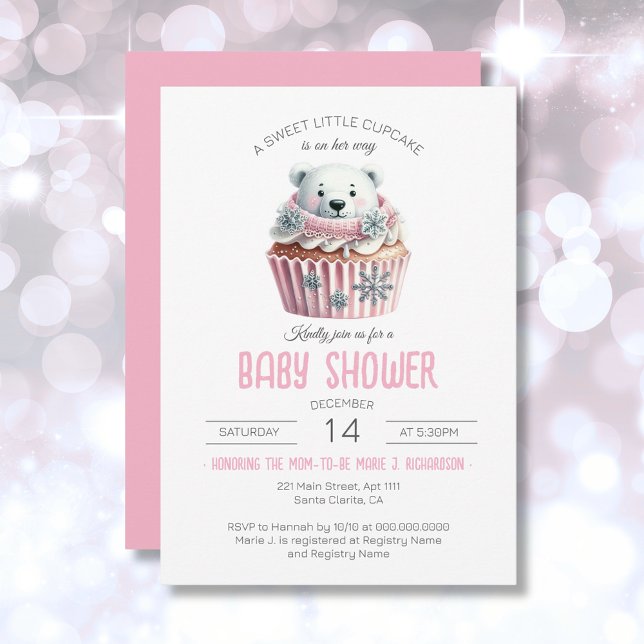 Polar Bear Sweet Little Cupcake Girl Baby Shower Invitation (Polar Bear Sweet Little Cupcake Girl Baby Shower Invitation)