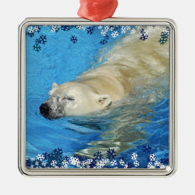 Polar bear swimming metal tree decoration (Front)