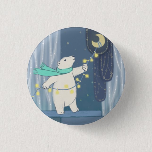 Polar Bear & the Moon 3 Cm Round Badge (Front)